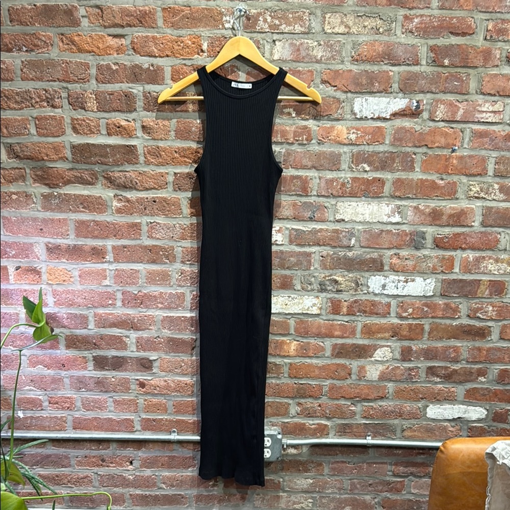 Zara Black Sleeveless Ribbed Bodycon Maxi Dress